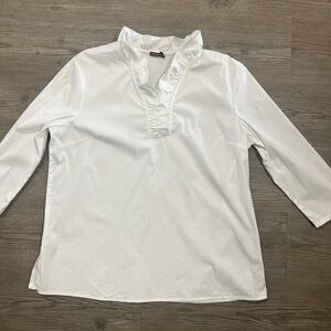 J McLaughlin White Blouse Ruffled Collar XL